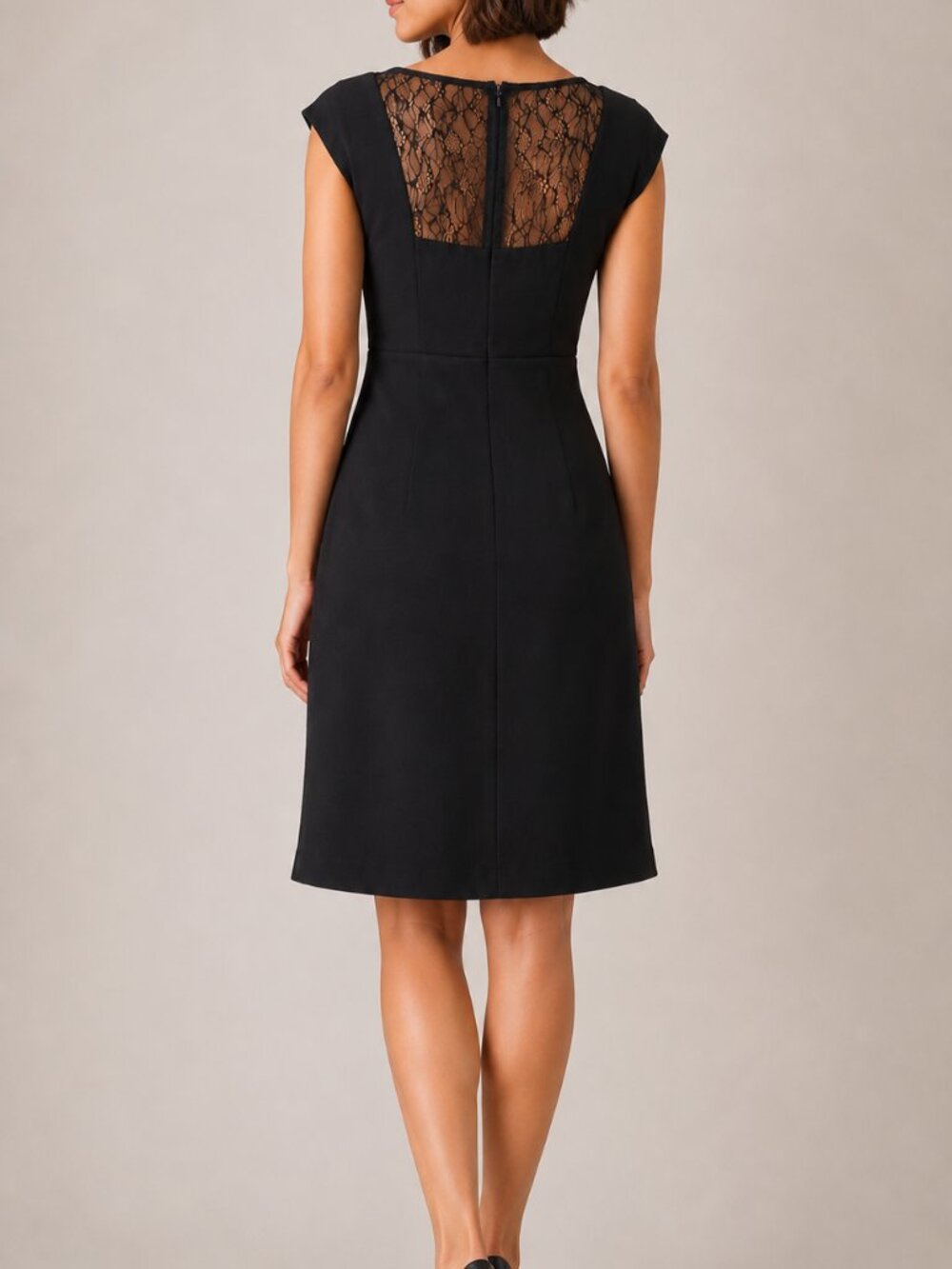 Calvin Klein Black Cocktail Dress Size 8 Lace Yoke Sheath Knee Length NWT - Picture 3 of 11